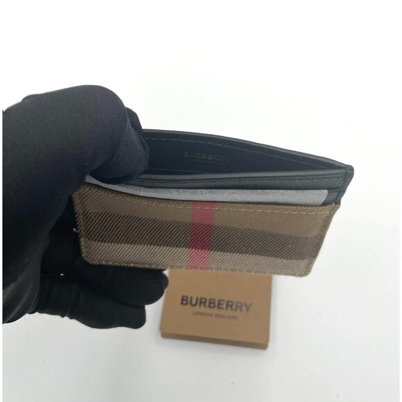 Burberry Sandon Check Canvas & Leather Card Case Black - Picture 2 of 10